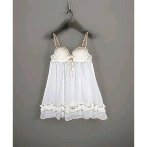 Apt. 9 Intimates White Pleated Babydoll Chemise Lingerie Underwire Pearl Bow S